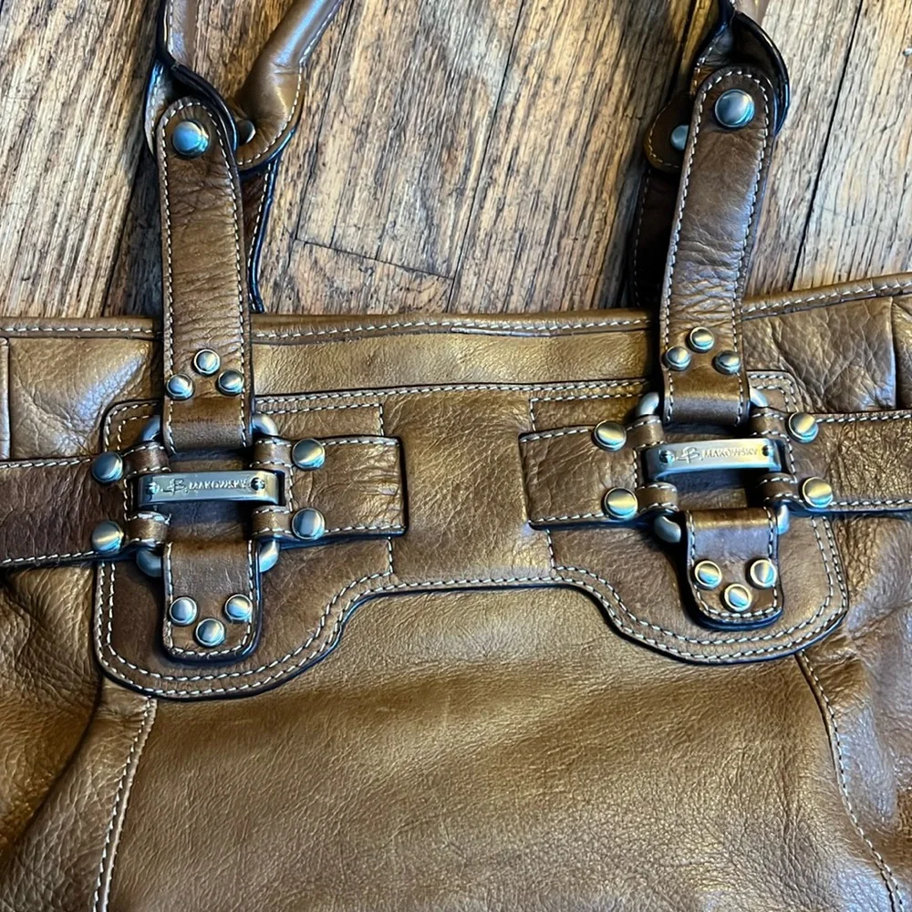 B. MAKOWSY satchel bag studded brown leather - Picture 3 of 16